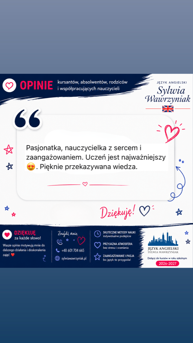 Opinia o Sylwii jako nauczycielce z sercem i zaangażowaniem