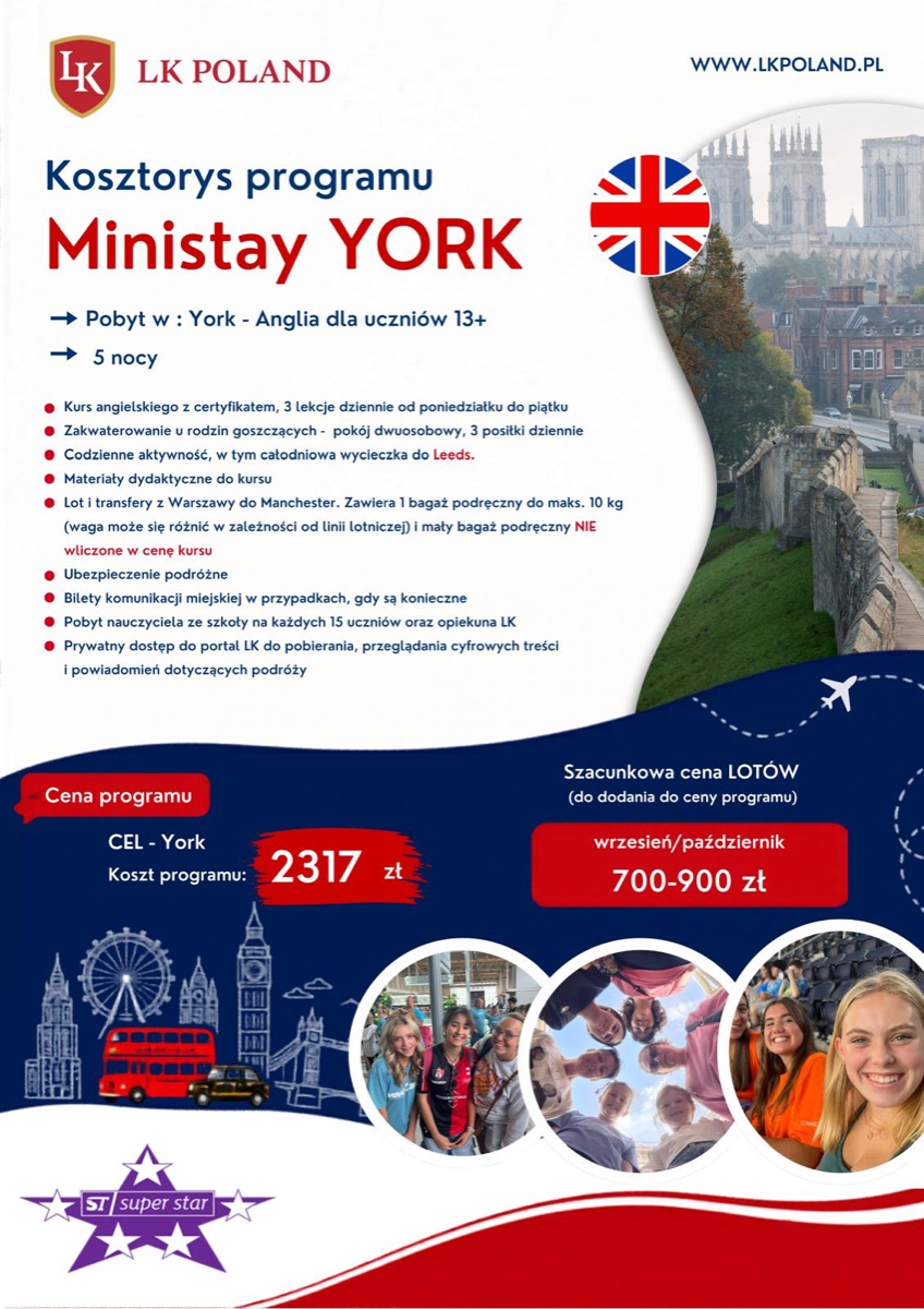 Oferta wyjazdu językowego do Yorku z LK Poland